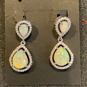 Elegant Silver Opal Drop Earrings